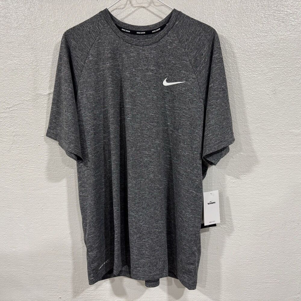 Nike Men's 2XL Dri-FIT UPF 40 Heathered Hydroguard Swim Top Gray Sun Protect